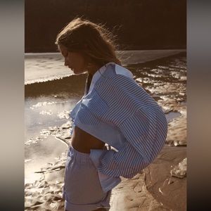 zara striped patchwork crop shirt size m